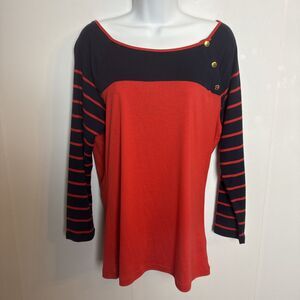 Lauren Ralph Lauren Womens Top‎ XL Red Blue Gold Snap Nautical Preppy Americana